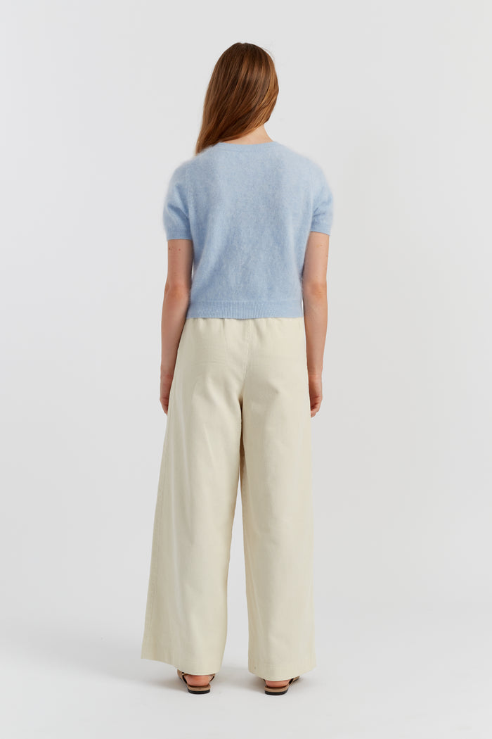 Baby-Blue Brushed Pure Cashmere Button Tee