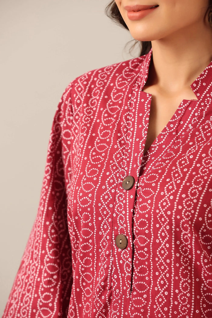 Bandhej on Maroon Cotton Palazzo Loungewear Set