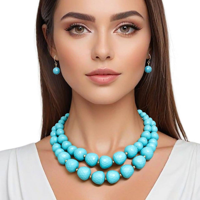 Style the Beaded Turquoise Faceted Necklace exclusively at Born To Glam