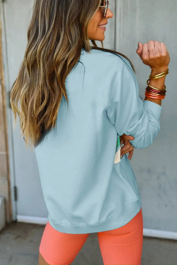 Shop Beau Blue Rainbow Colorblock Striped Pullover Sweatshirt at eAura