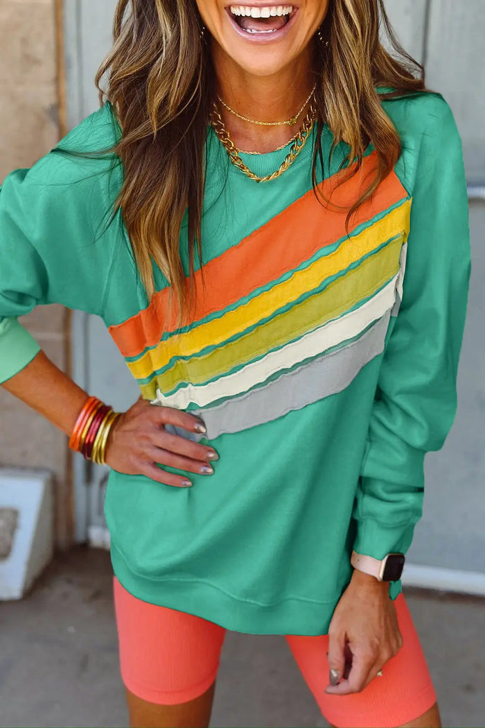 Shop Beau Blue Rainbow Colorblock Striped Pullover Sweatshirt at eAura