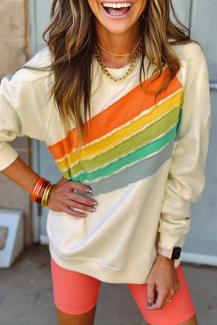 Shop Beau Blue Rainbow Colorblock Striped Pullover Sweatshirt at eAura