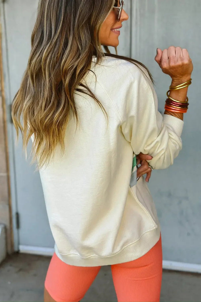 Shop Beau Blue Rainbow Colorblock Striped Pullover Sweatshirt at eAura