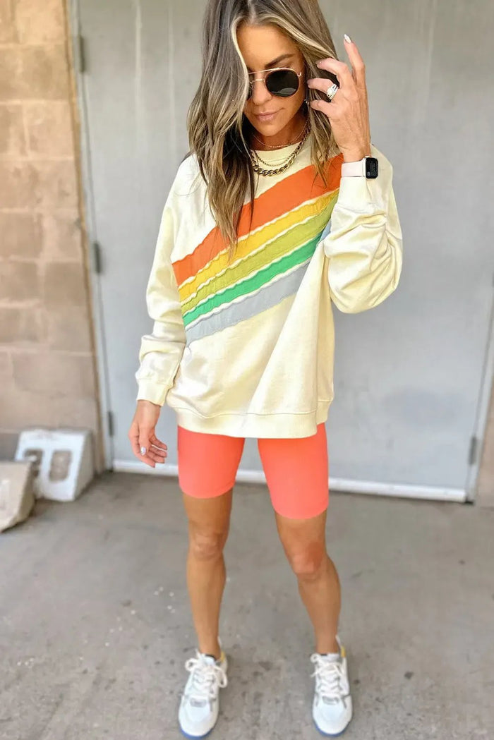 Shop Beau Blue Rainbow Colorblock Striped Pullover Sweatshirt at eAura