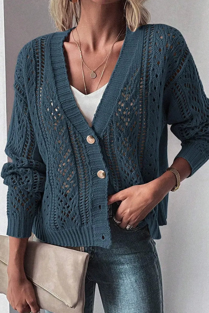 Shop Beige Open Knit Drop Shoulder Sweater Cardigan at eAura