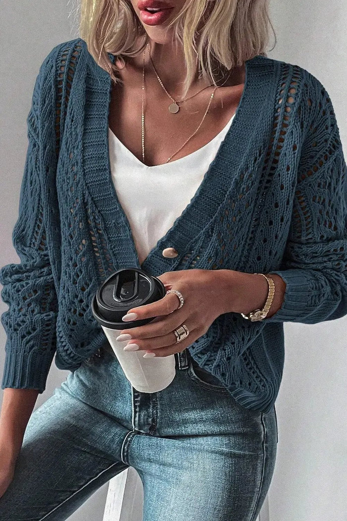 Shop Beige Open Knit Drop Shoulder Sweater Cardigan at eAura