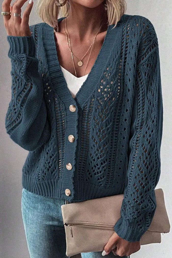 Shop Beige Open Knit Drop Shoulder Sweater Cardigan at eAura