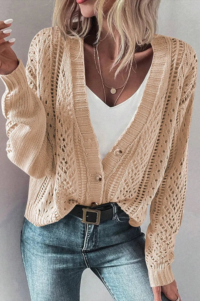 Shop Beige Open Knit Drop Shoulder Sweater Cardigan at eAura