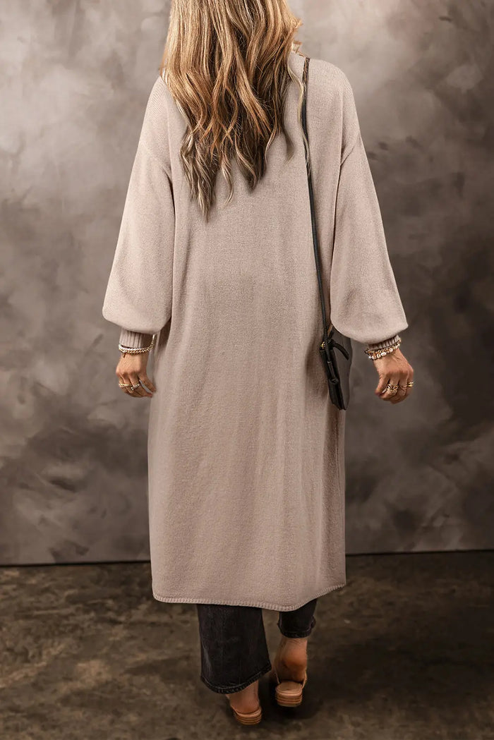 Shop Beige Side Pockets Open Front Long Knitted Cardigan at eAura