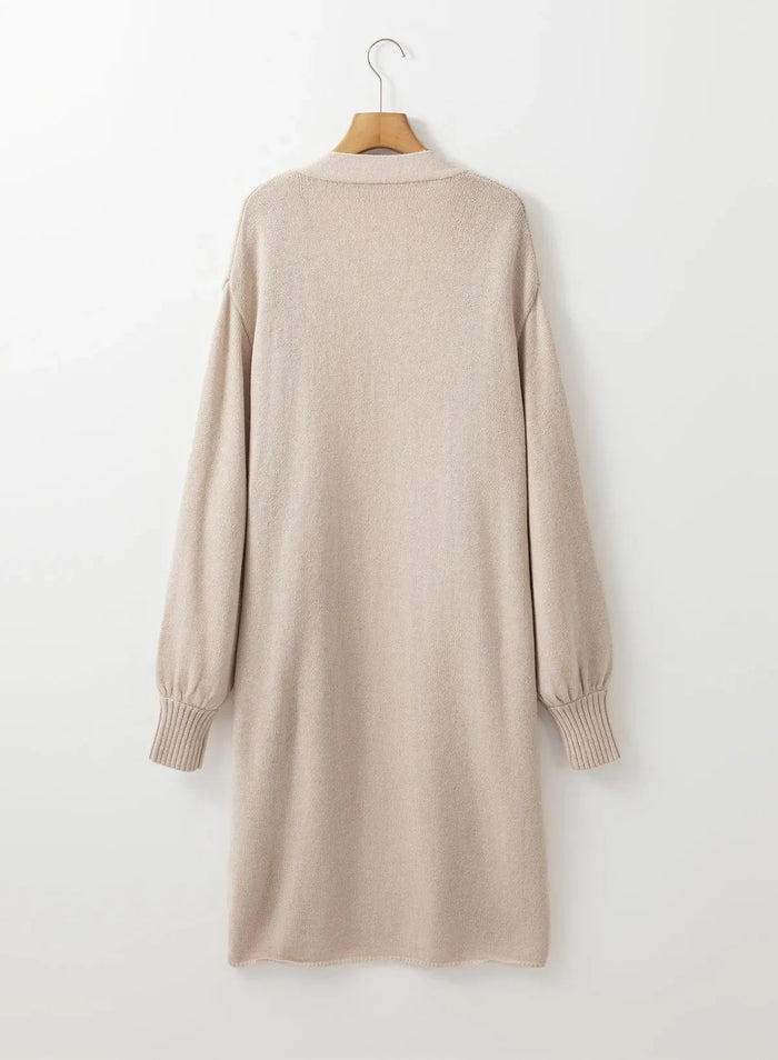 Shop Beige Side Pockets Open Front Long Knitted Cardigan at eAura