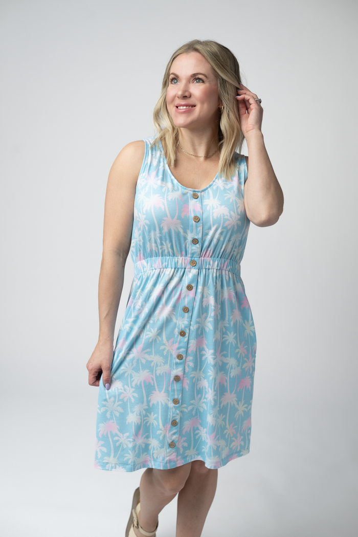 Beverly Button Dress - Aqua Palm by Michelle Mae