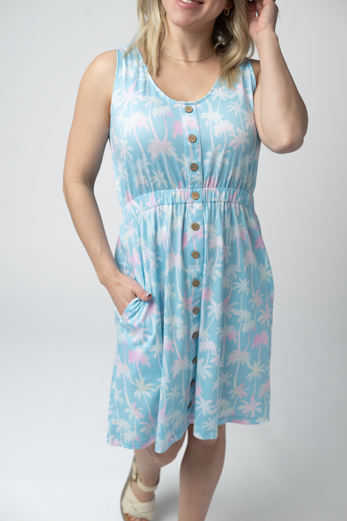 Beverly Button Dress - Aqua Palm by Michelle Mae