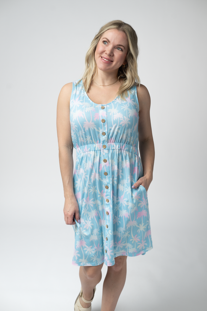 Beverly Button Dress - Aqua Palm by Michelle Mae