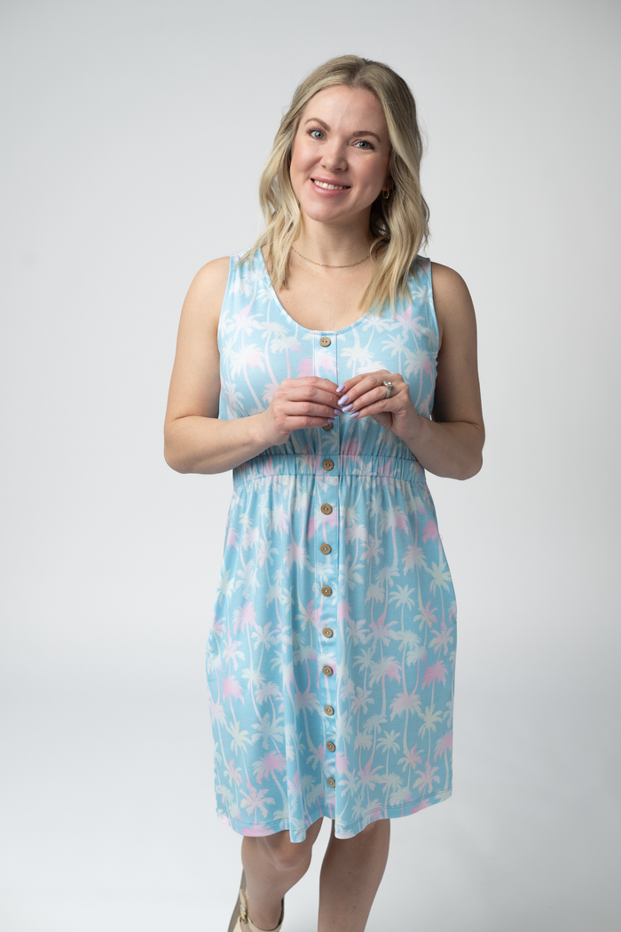 Beverly Button Dress - Aqua Palm by Michelle Mae