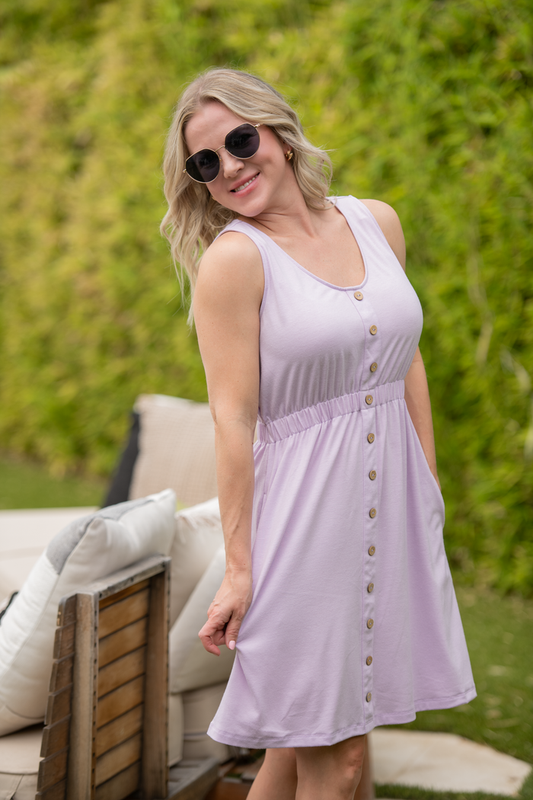 Beverly Button Dress - Lavender by Michelle Mae