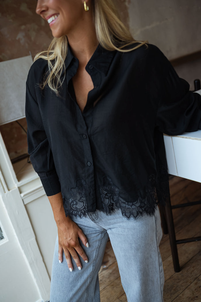 Black Ivan lace shirt, front view