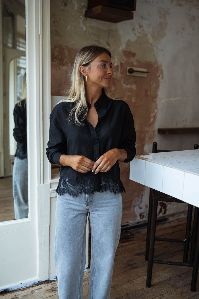 Black Ivan lace shirt collar detail