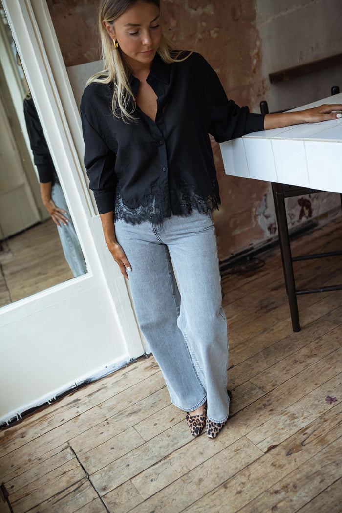 Black Ivan lace shirt styled outfit