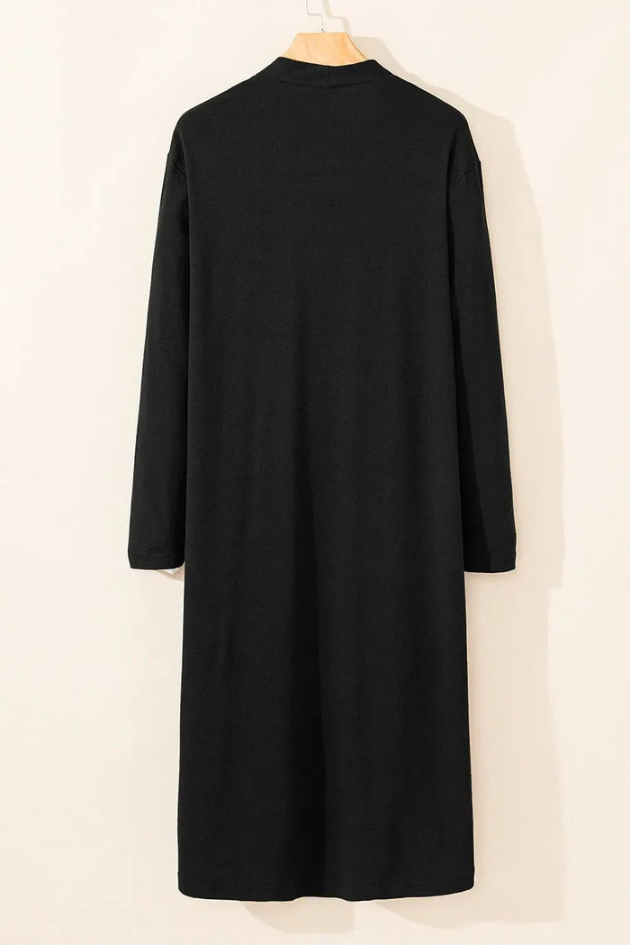 Shop Black Solid Color Open Front Cardigan with Pocket at eAura