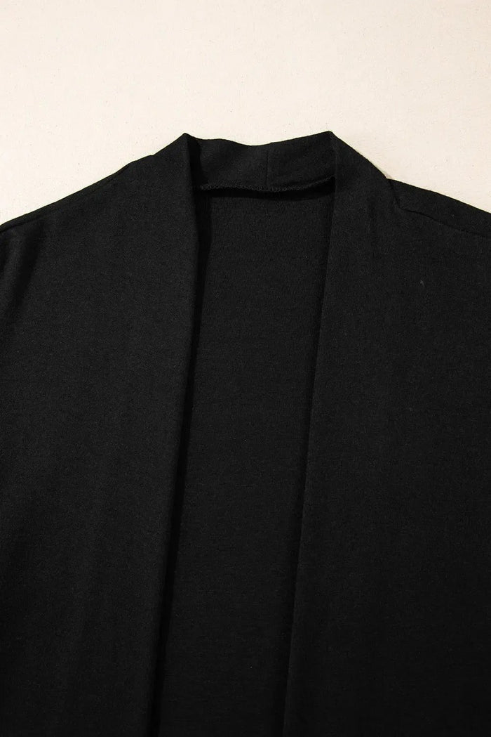 Shop Black Solid Color Open Front Cardigan with Pocket at eAura