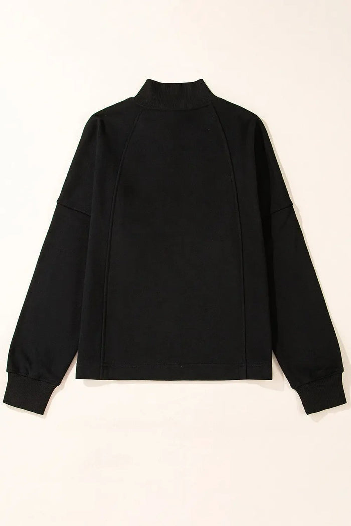 Shop Black Zipped Neck Pullover Drop Shoulder Sweatshirt at eAura