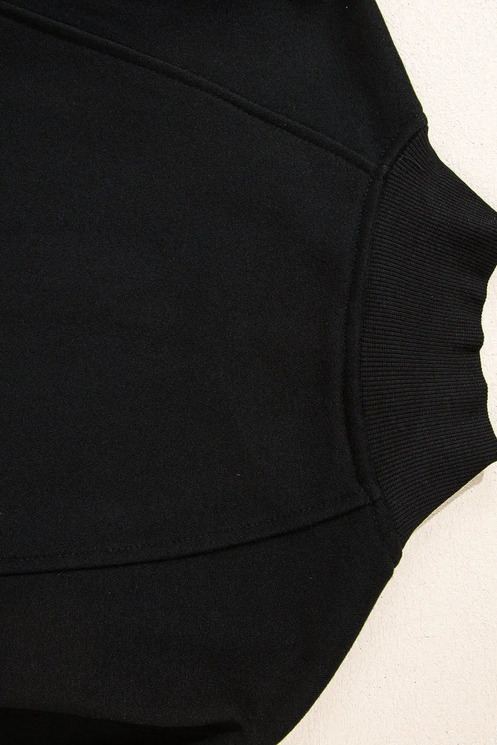 Shop Black Zipped Neck Pullover Drop Shoulder Sweatshirt at eAura