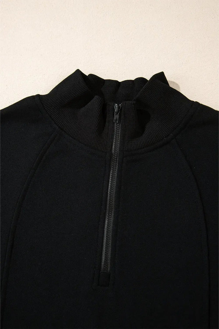 Shop Black Zipped Neck Pullover Drop Shoulder Sweatshirt at eAura