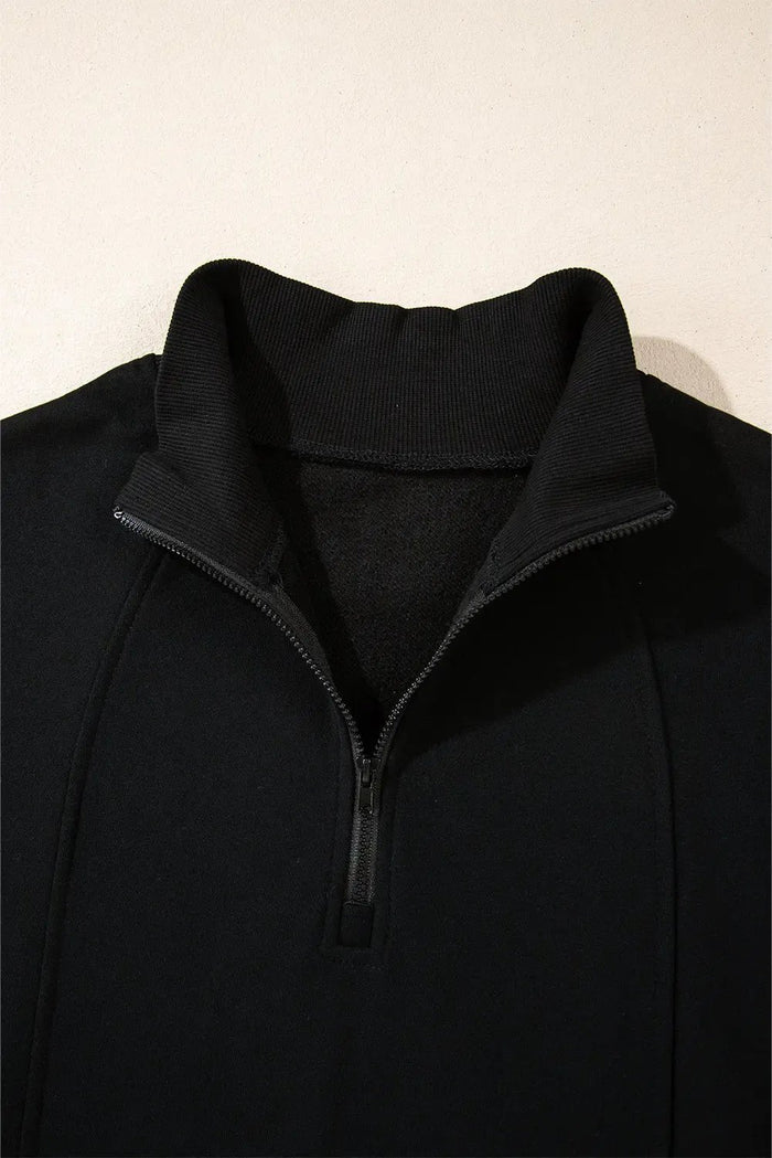 Shop Black Zipped Neck Pullover Drop Shoulder Sweatshirt at eAura