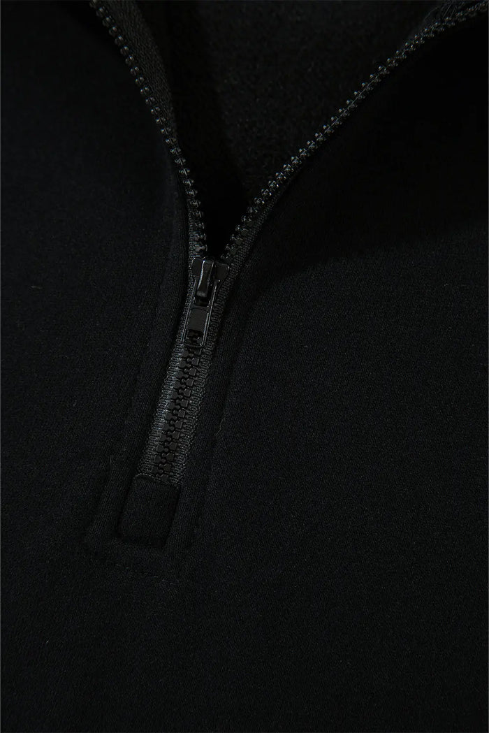 Shop Black Zipped Neck Pullover Drop Shoulder Sweatshirt at eAura