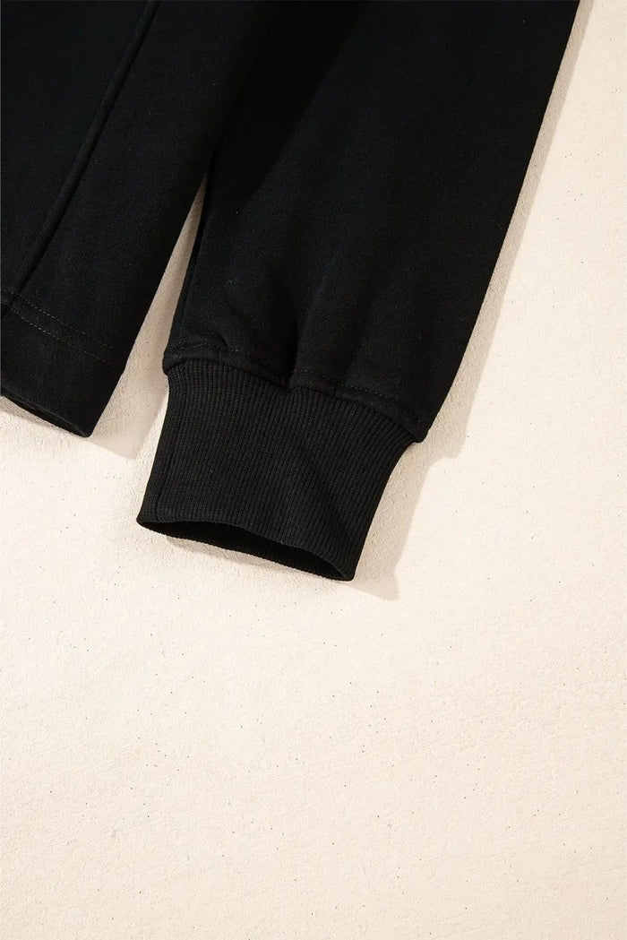 Shop Black Zipped Neck Pullover Drop Shoulder Sweatshirt at eAura