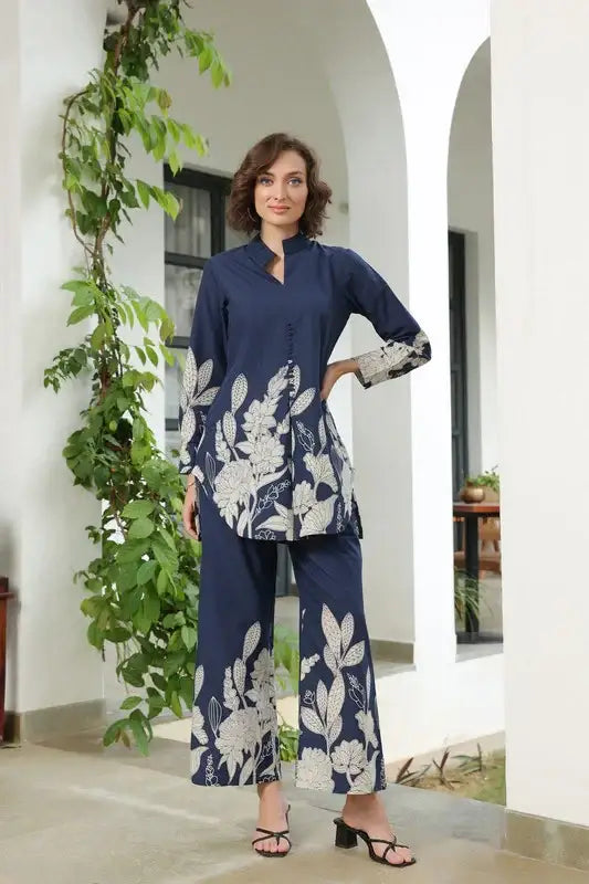 Bloom Delight Blue Cotton Co-ord Set