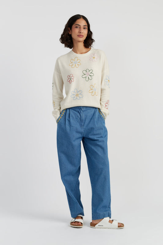 Blue Cotton Chambray Daisy Trousers