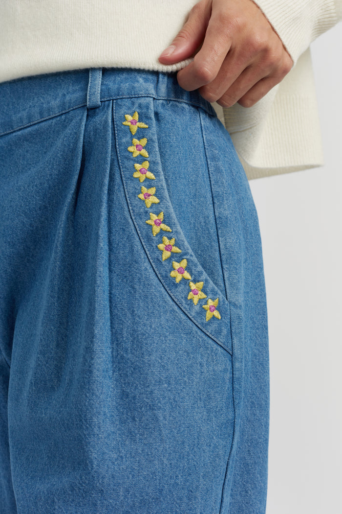 Blue Cotton Chambray Daisy Trousers