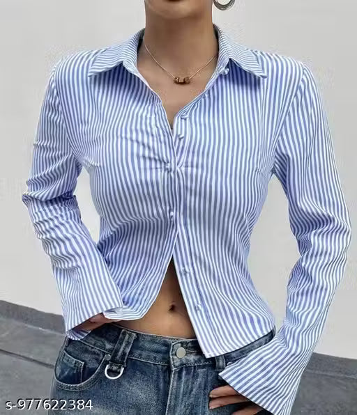 Blue Striped Back Dori Shirt for Women & Girls | Cotton Long Sleeve