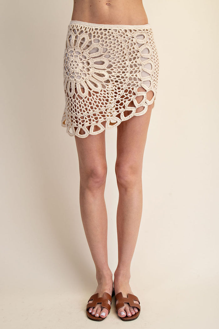 Boho Crochet Lace Mini Skirt – Resort Beach Cover-Up - IVORY