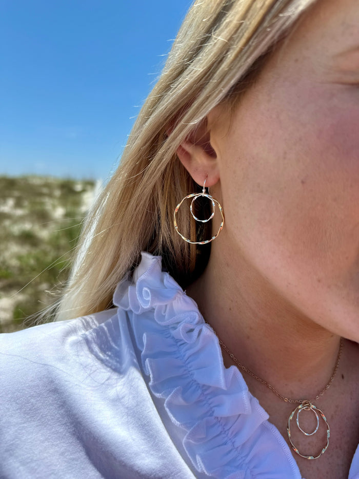 Bonnie Silver and Gold Earrings shown on model