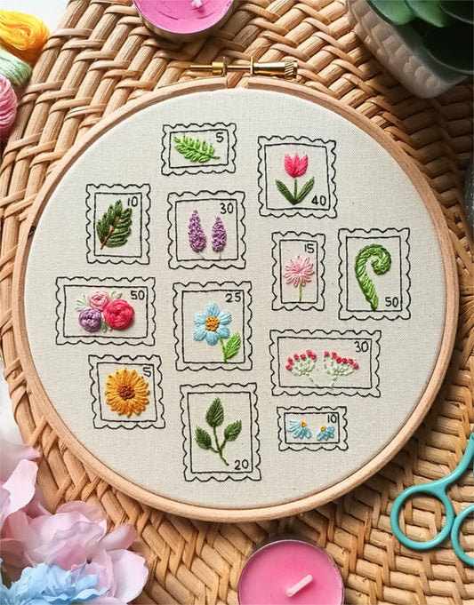 Botanical Stamps Embroidery Kit, EmBeaRoidery