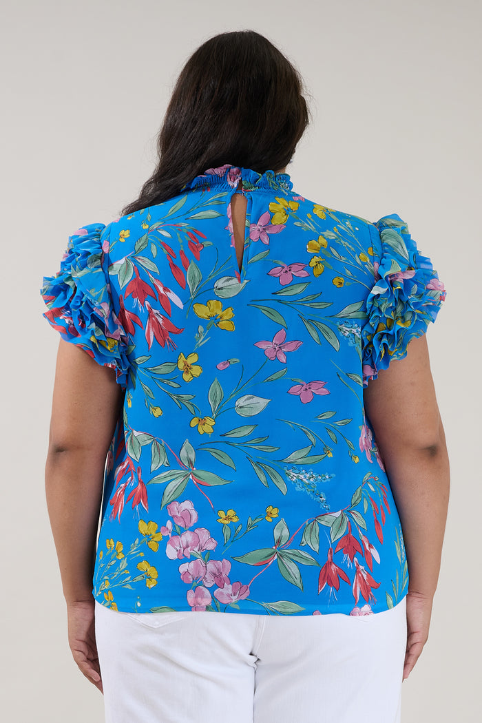 Brenna Mock Neck Ruffle Blouse Fiona Floral Curve