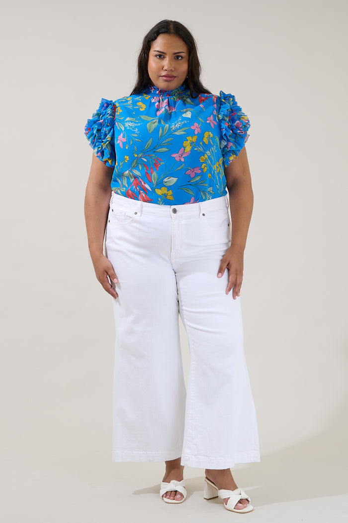 Brenna Mock Neck Ruffle Blouse Fiona Floral Curve