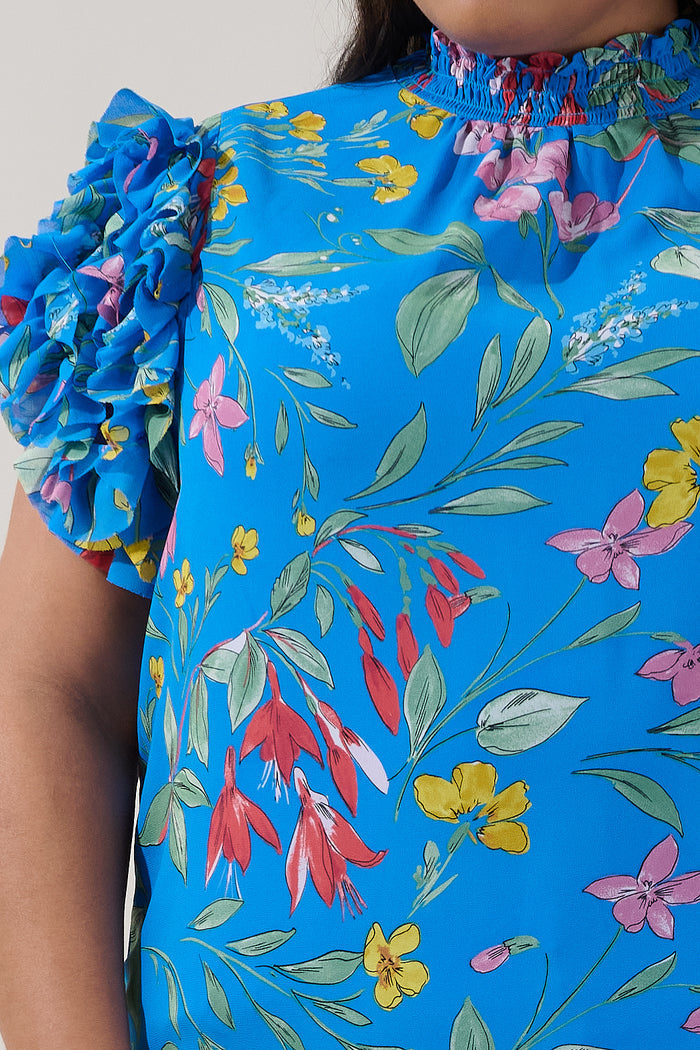 Brenna Mock Neck Ruffle Blouse Fiona Floral Curve