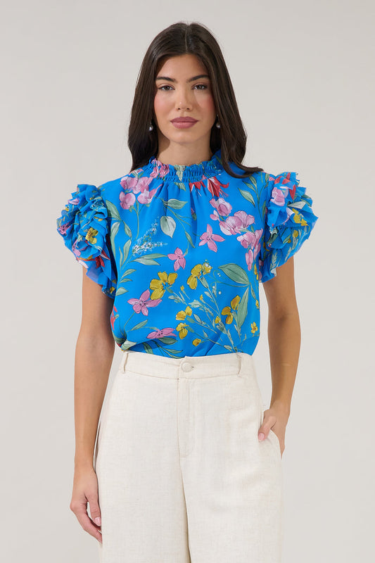 Brenna Mock Neck Ruffle Blouse Fiona Floral