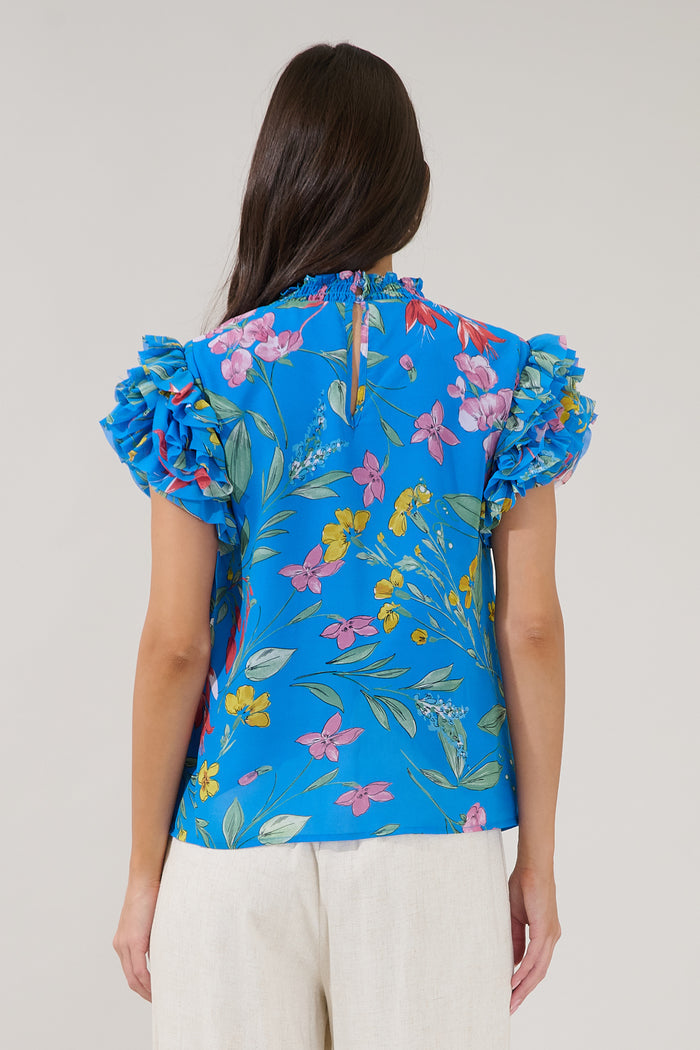 Brenna Mock Neck Ruffle Blouse Fiona Floral