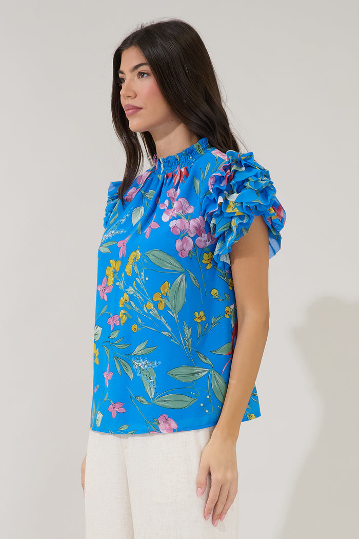 Brenna Mock Neck Ruffle Blouse Fiona Floral