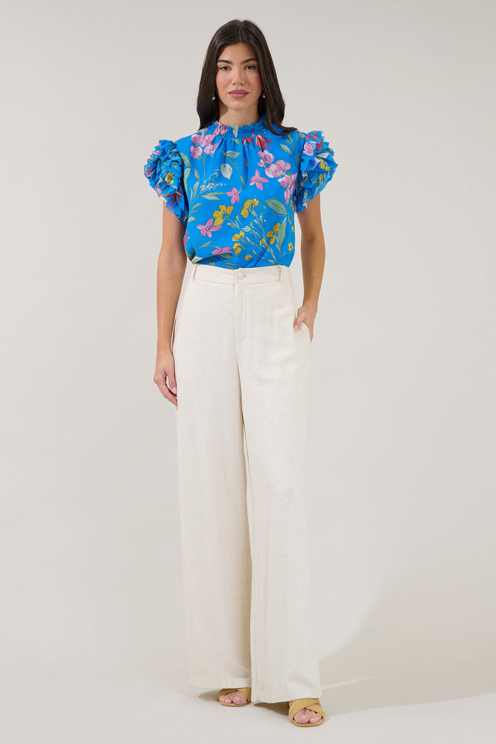 Brenna Mock Neck Ruffle Blouse Fiona Floral