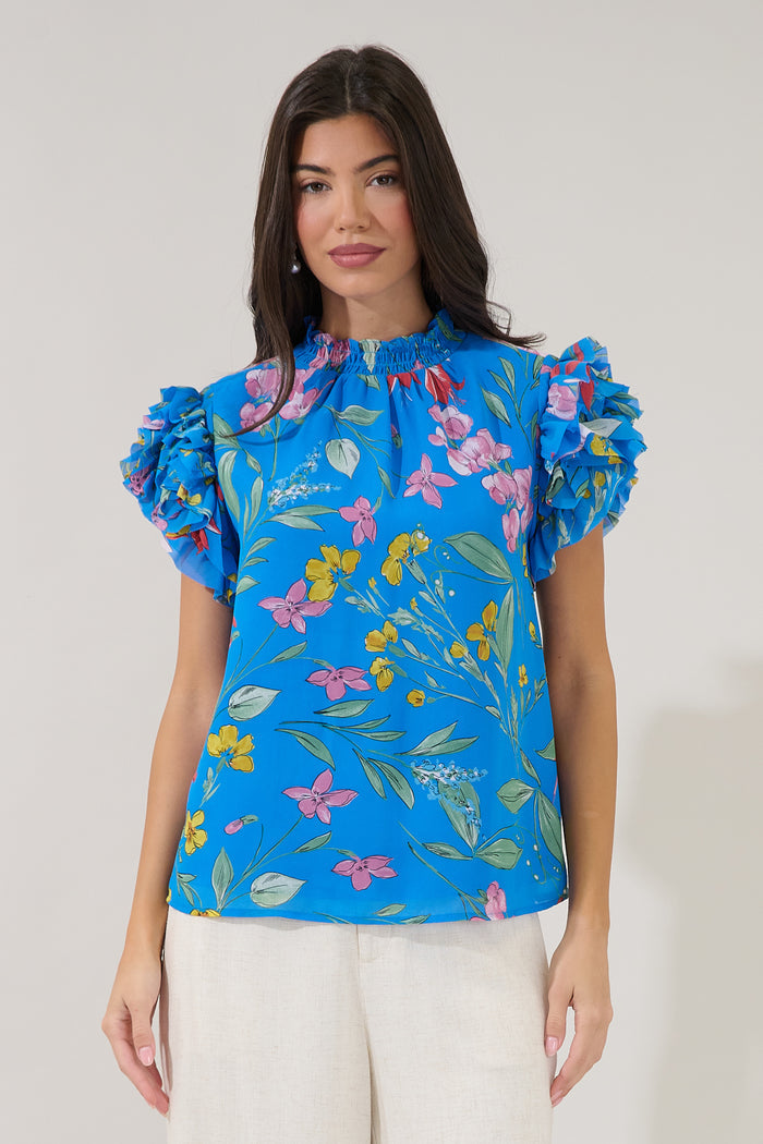Brenna Mock Neck Ruffle Blouse Fiona Floral