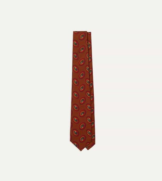 Brown Oval Medallion Print Silk Self Tipped Tie