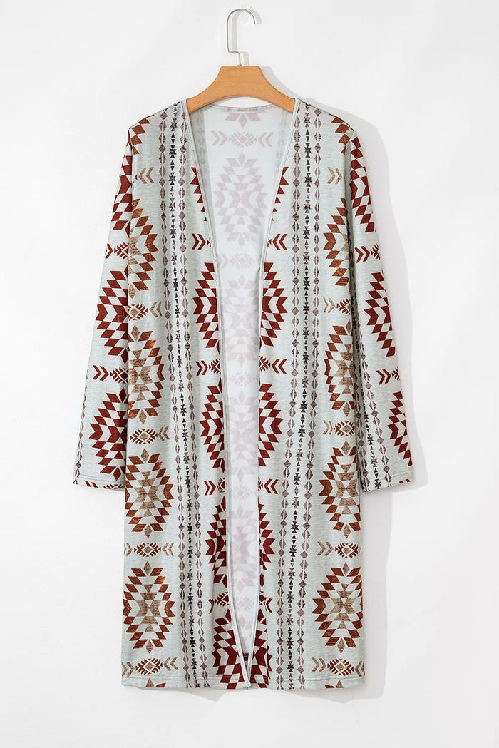 Shop Brown Western Aztec Printed Open Front Long Cardigan at eAura