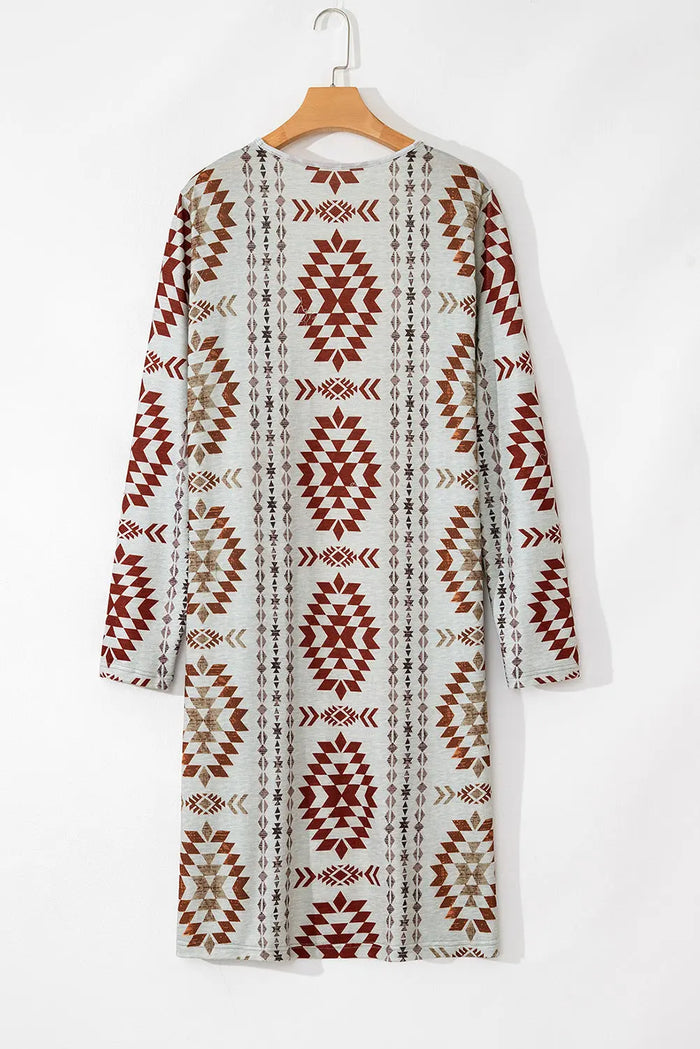 Shop Brown Western Aztec Printed Open Front Long Cardigan at eAura