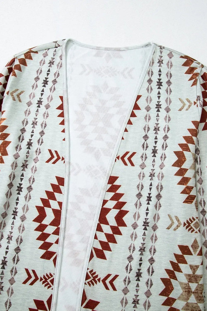 Shop Brown Western Aztec Printed Open Front Long Cardigan at eAura