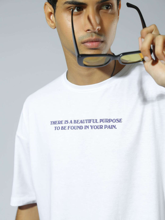Burning Butterfly tee male model side angle white oversized streetwear Pakistan – GROOVY